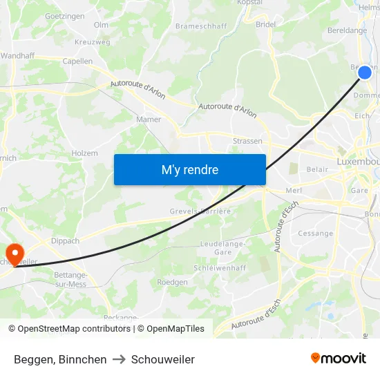 Beggen, Binnchen to Schouweiler map