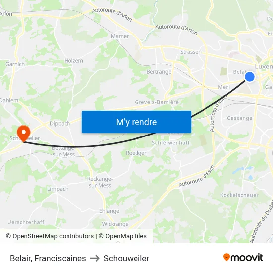 Belair, Franciscaines to Schouweiler map