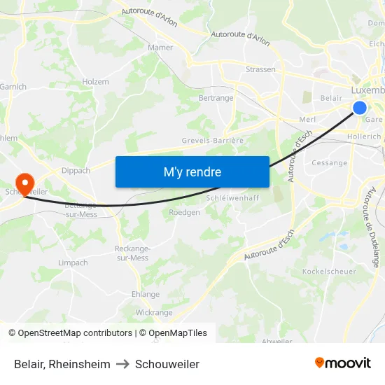 Belair, Rheinsheim to Schouweiler map