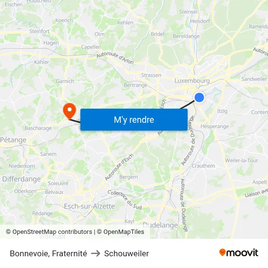 Bonnevoie, Fraternité to Schouweiler map