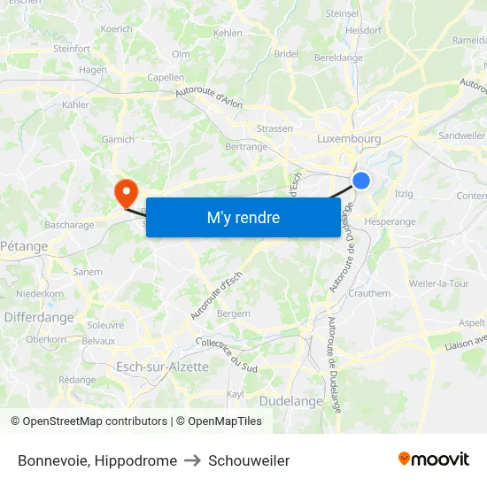 Bonnevoie, Hippodrome to Schouweiler map