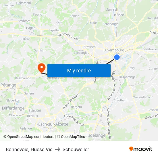 Bonnevoie, Huese Vic to Schouweiler map