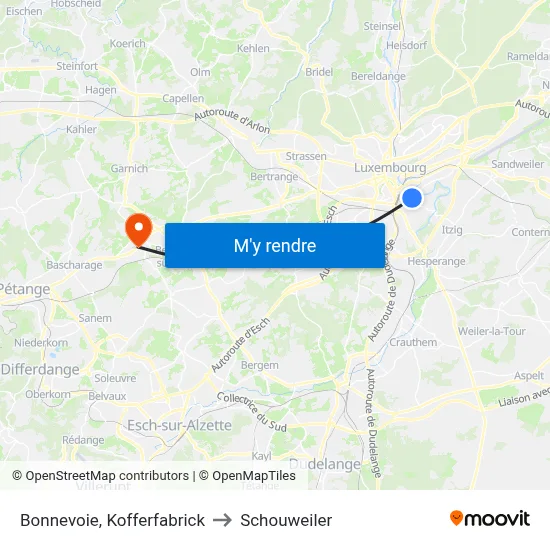Bonnevoie, Kofferfabrick to Schouweiler map