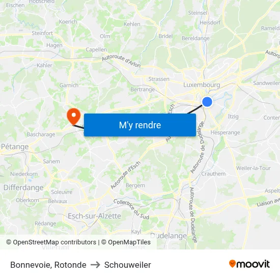 Bonnevoie, Rotonde to Schouweiler map