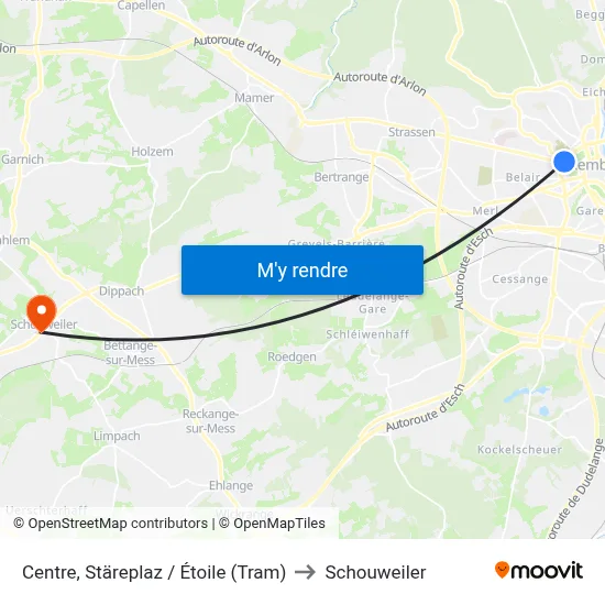 Centre, Stäreplaz / Étoile (Tram) to Schouweiler map