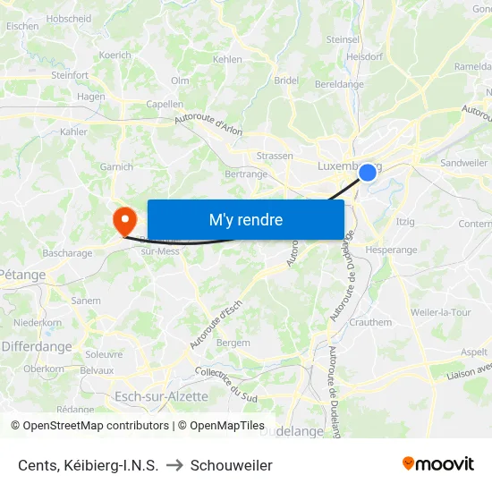 Cents, Kéibierg-I.N.S. to Schouweiler map