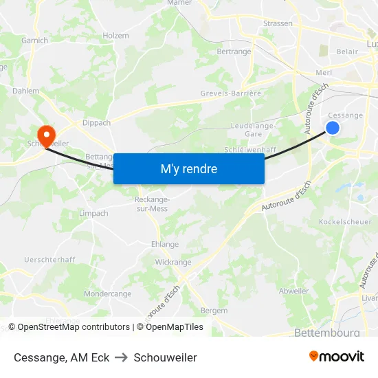 Cessange, AM Eck to Schouweiler map