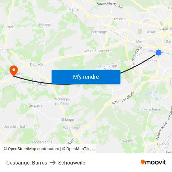 Cessange, Barrès to Schouweiler map
