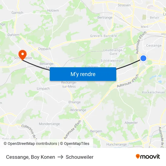 Cessange, Boy Konen to Schouweiler map