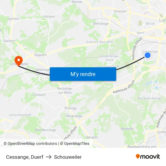Cessange, Duerf to Schouweiler map