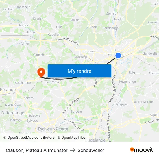 Clausen, Plateau Altmunster to Schouweiler map