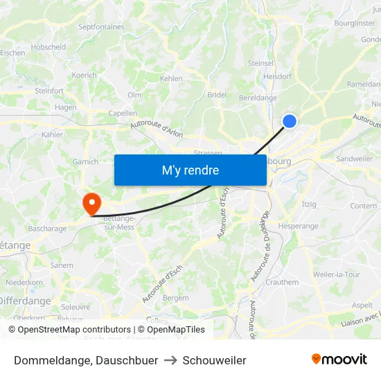 Dommeldange, Dauschbuer to Schouweiler map