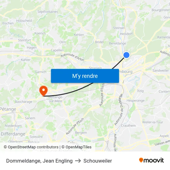 Dommeldange, Jean Engling to Schouweiler map