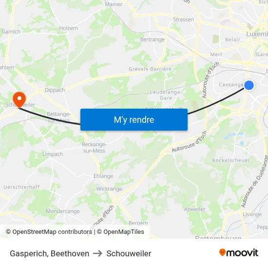 Gasperich, Beethoven to Schouweiler map