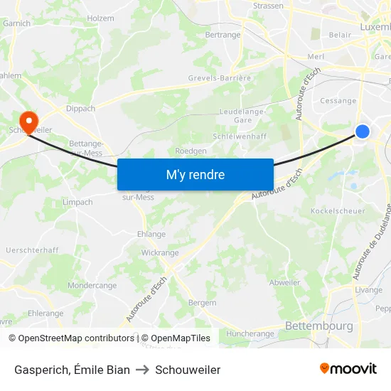 Gasperich, Émile Bian to Schouweiler map
