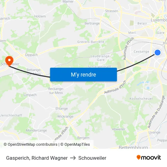 Gasperich, Richard Wagner to Schouweiler map