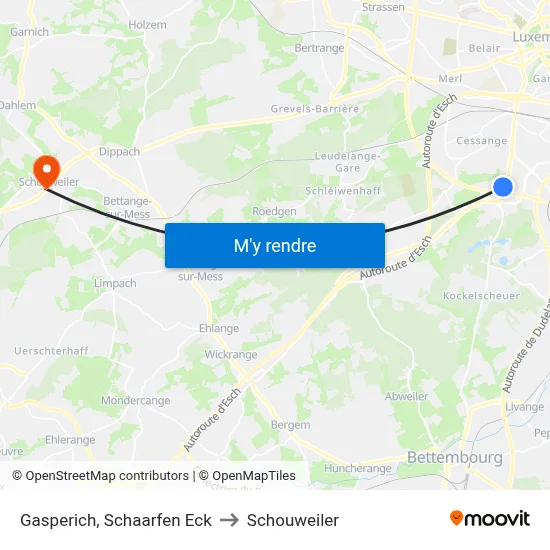 Gasperich, Schaarfen Eck to Schouweiler map