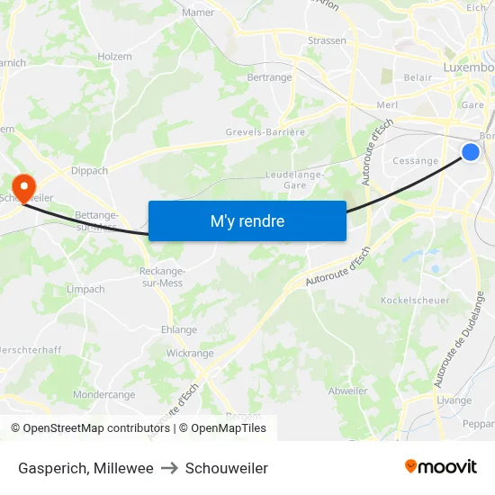 Gasperich, Millewee to Schouweiler map