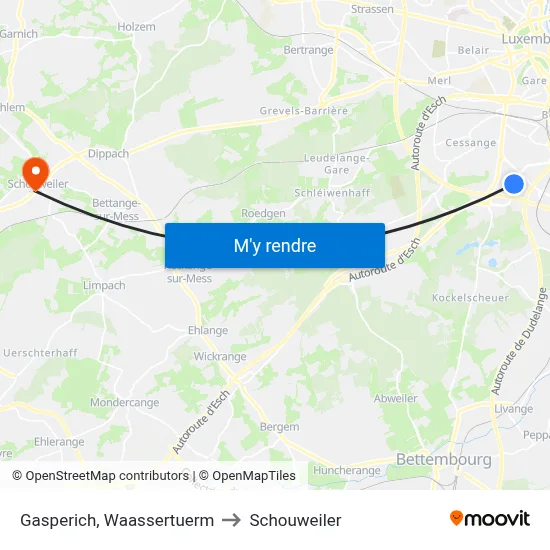 Gasperich, Waassertuerm to Schouweiler map
