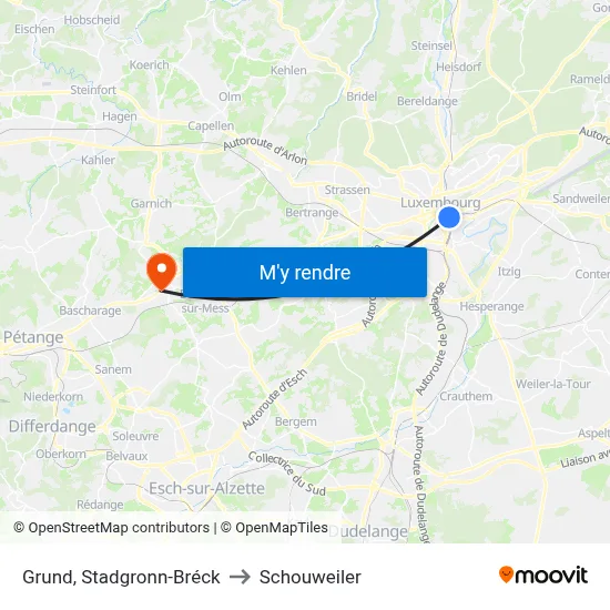 Grund, Stadgronn-Bréck to Schouweiler map