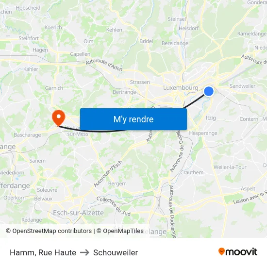 Hamm, Rue Haute to Schouweiler map