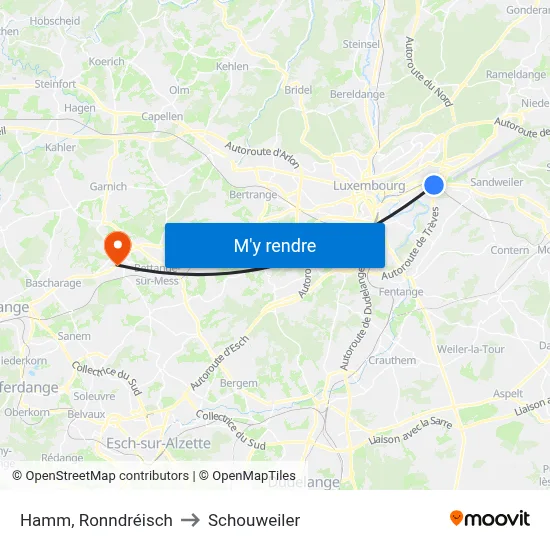 Hamm, Ronndréisch to Schouweiler map