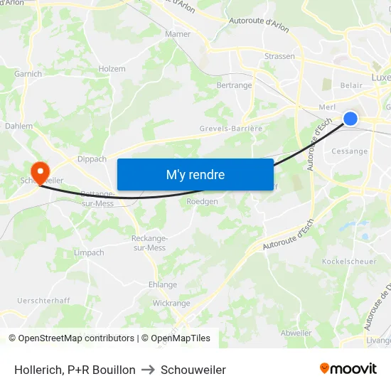Hollerich, P+R Bouillon to Schouweiler map