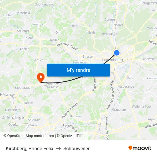 Kirchberg, Prince Félix to Schouweiler map