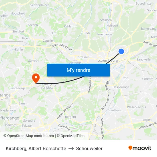 Kirchberg, Albert Borschette to Schouweiler map