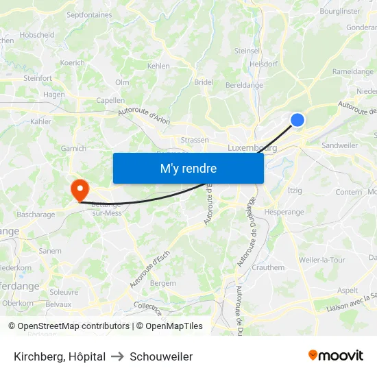 Kirchberg, Hôpital to Schouweiler map