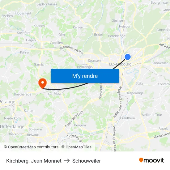 Kirchberg, Jean Monnet to Schouweiler map