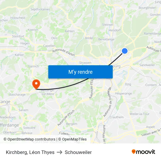 Kirchberg, Léon Thyes to Schouweiler map