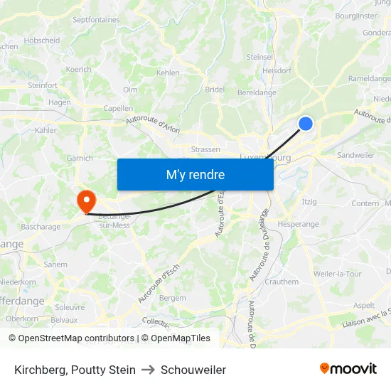 Kirchberg, Poutty Stein to Schouweiler map