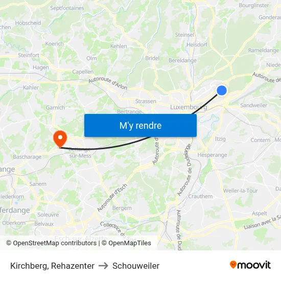 Kirchberg, Rehazenter to Schouweiler map