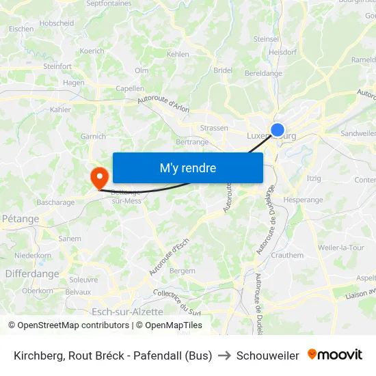 Kirchberg, Rout Bréck - Pafendall (Bus) to Schouweiler map