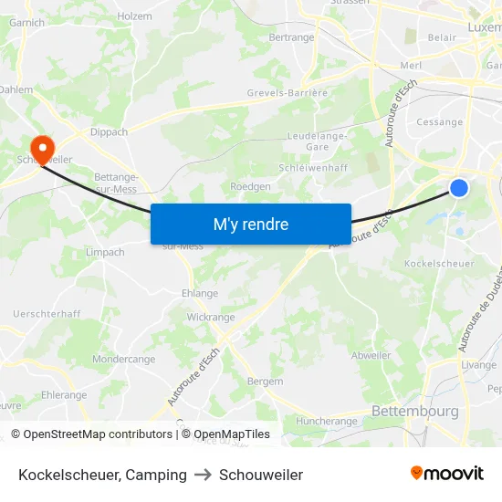 Kockelscheuer, Camping to Schouweiler map