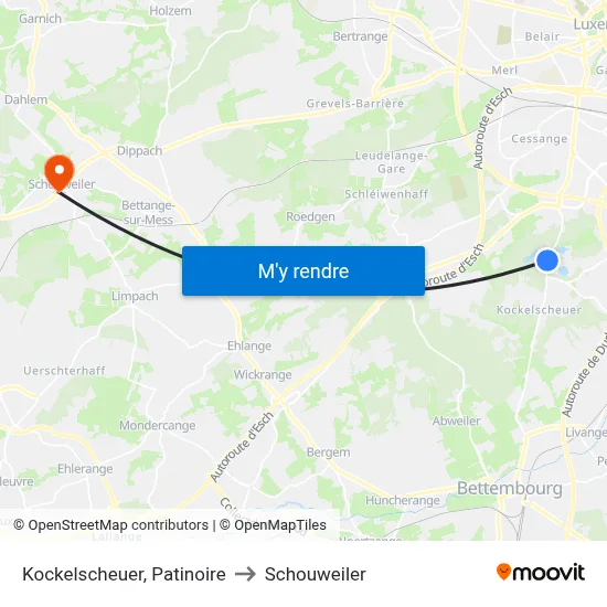 Kockelscheuer, Patinoire to Schouweiler map