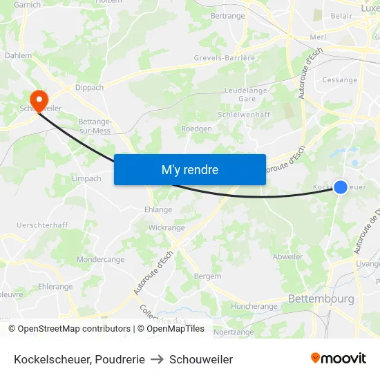 Kockelscheuer, Poudrerie to Schouweiler map