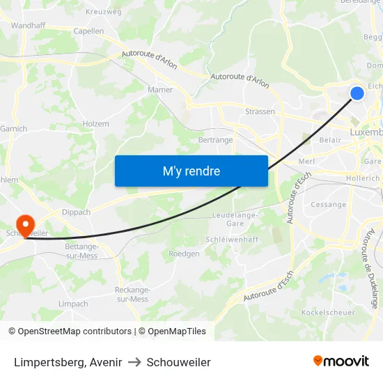 Limpertsberg, Avenir to Schouweiler map