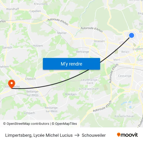 Limpertsberg, Lycée Michel Lucius to Schouweiler map
