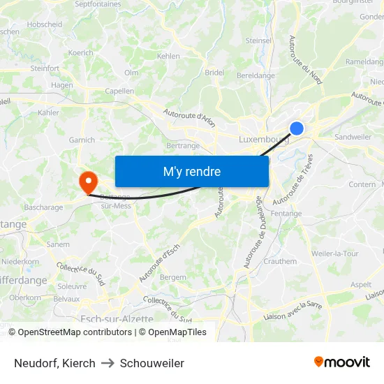 Neudorf, Kierch to Schouweiler map