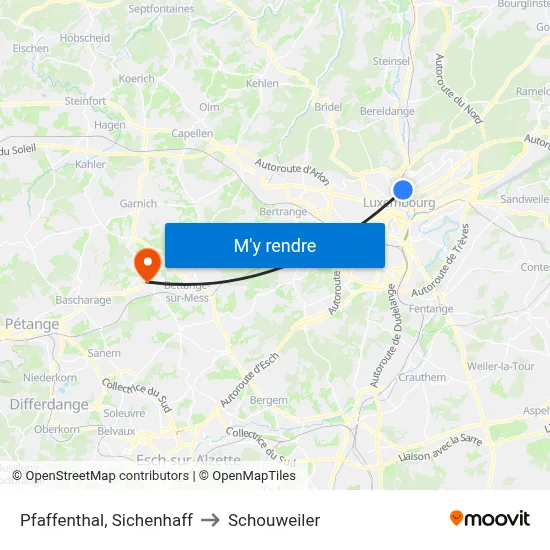 Pfaffenthal, Sichenhaff to Schouweiler map