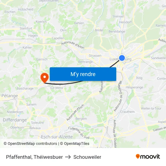 Pfaffenthal, Théiwesbuer to Schouweiler map