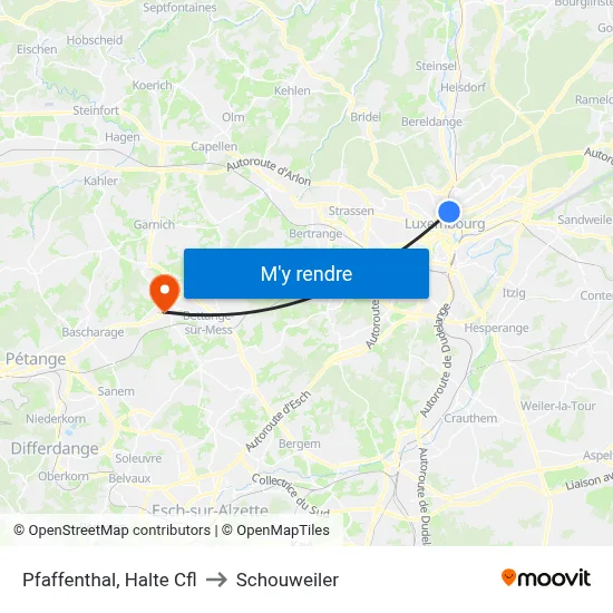 Pfaffenthal, Halte Cfl to Schouweiler map