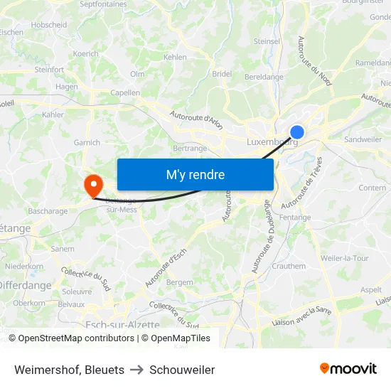Weimershof, Bleuets to Schouweiler map