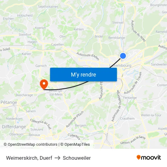 Weimerskirch, Duerf to Schouweiler map