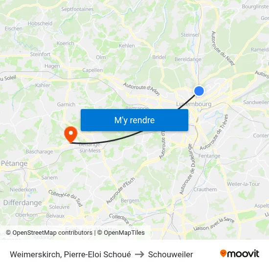 Weimerskirch, Pierre-Eloi Schoué to Schouweiler map
