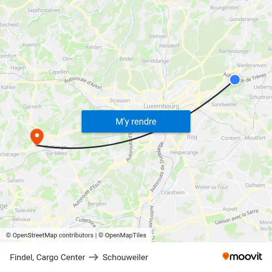 Findel, Cargo Center to Schouweiler map