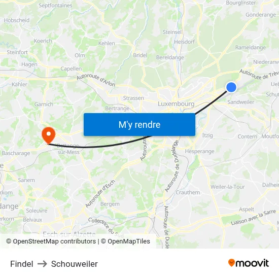 Findel to Schouweiler map