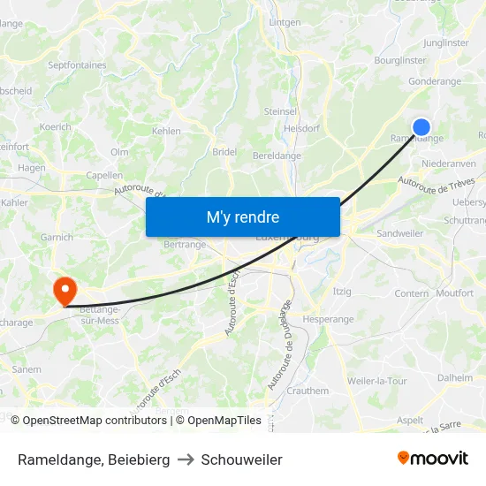 Rameldange, Beiebierg to Schouweiler map